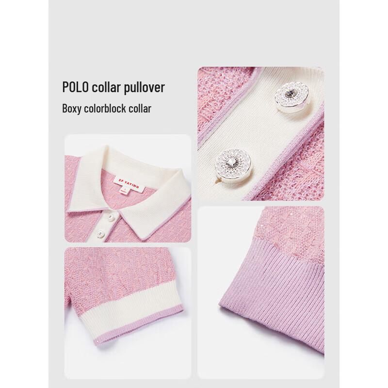 EP YAYING Women's Chic Pink Short-Sleeve Knit Polo Top