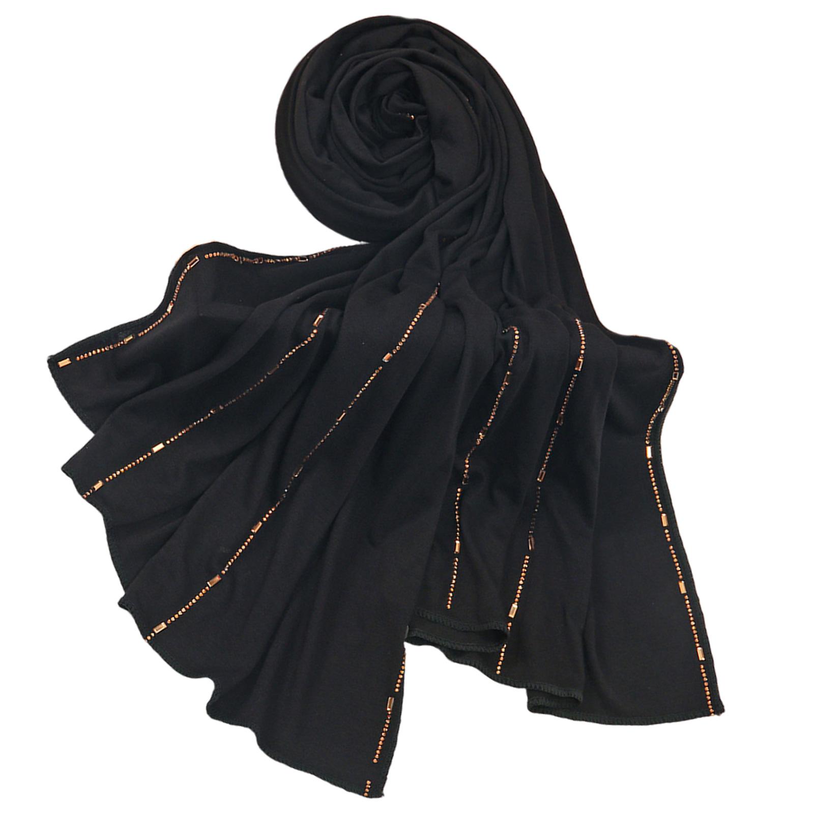 

Shimmering Rhinestones Trimmed Womens Head Scarf Premium Silk Cotton Fabric Multifunctional Neck Wrap Fashion Accessory