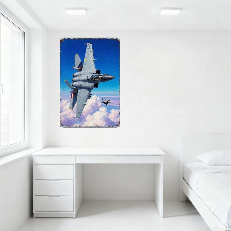 Vintage Military Jet Fighter Plane Tin Sign Metal Poster for Bar Pub Home Cafe Wall Decor, Gray Aerodynamic Jet with Twin Engine