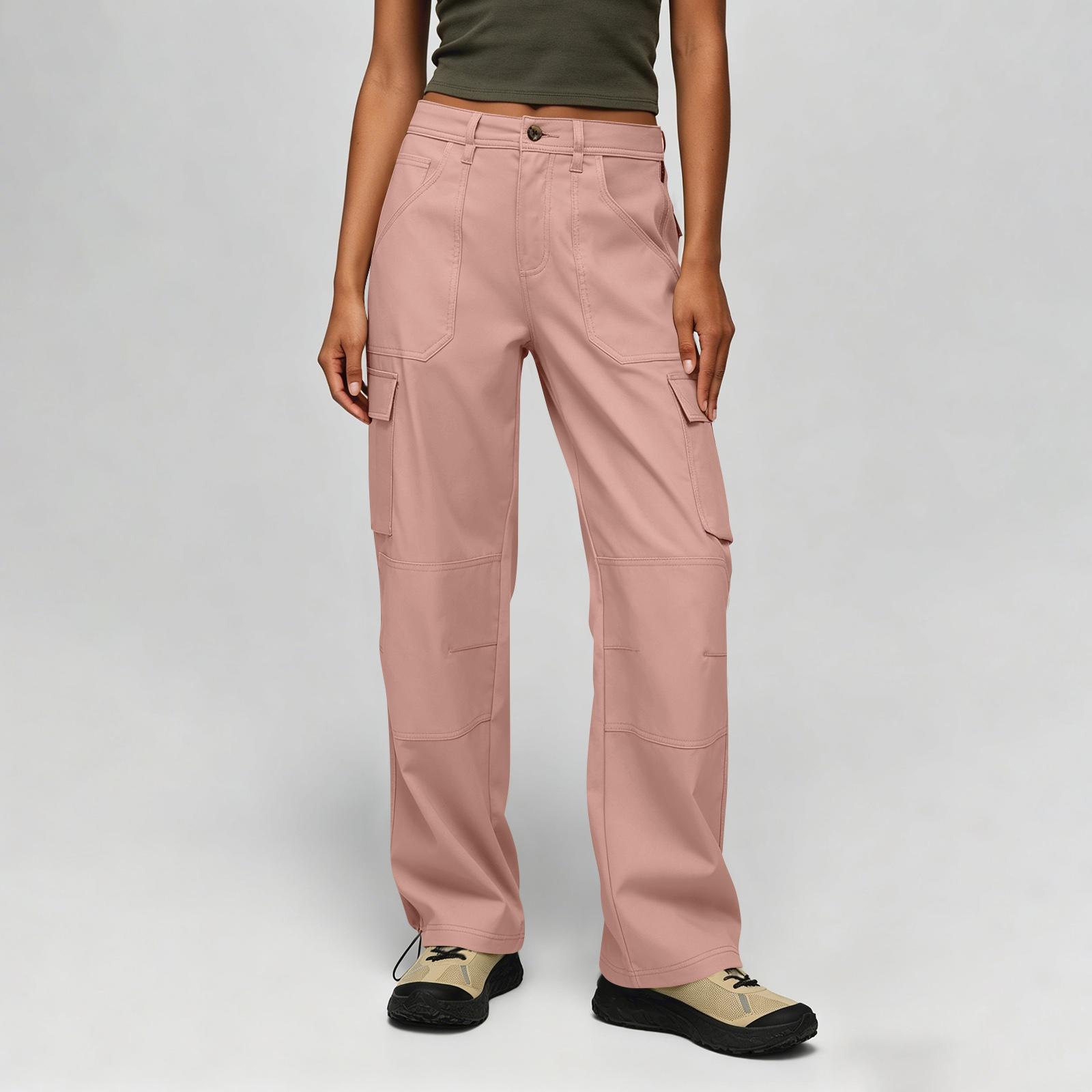 

Women s Utility Cargo Pants with Zipper Closure Multiple Pockets Durable Stitching Outdoor Hiking Workwear Trousers XL рожевий
