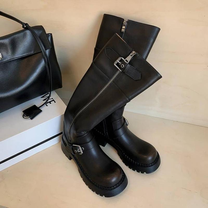 Autumn and winter women's leather boots versatile thick-soled non-slip leather Martin boots new sleeve round head cowhide high boots women