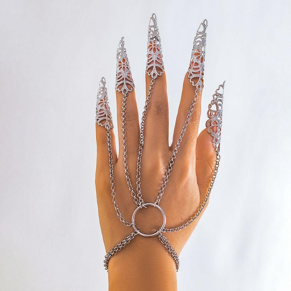 Exaggerated Mittens Bracelet Hollow Out Hand Back Chain Tapered Nail Chain Gothic Bracelet  Party