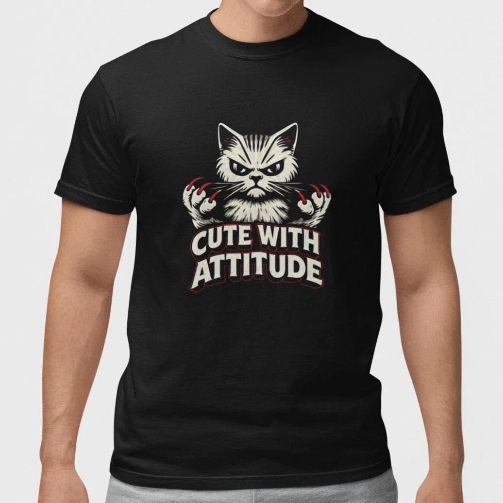 Cute With Attitude Cat T- Shirt Funny Cat Lover Graphic Tee Gift Unisex 3XL