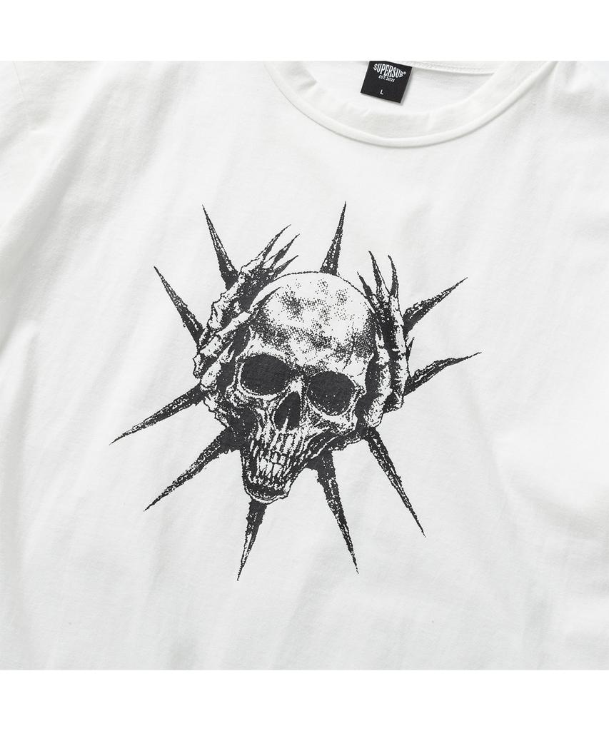 SUPERSUB Spike Skull Crop Short Sleeve T-Shirt - White