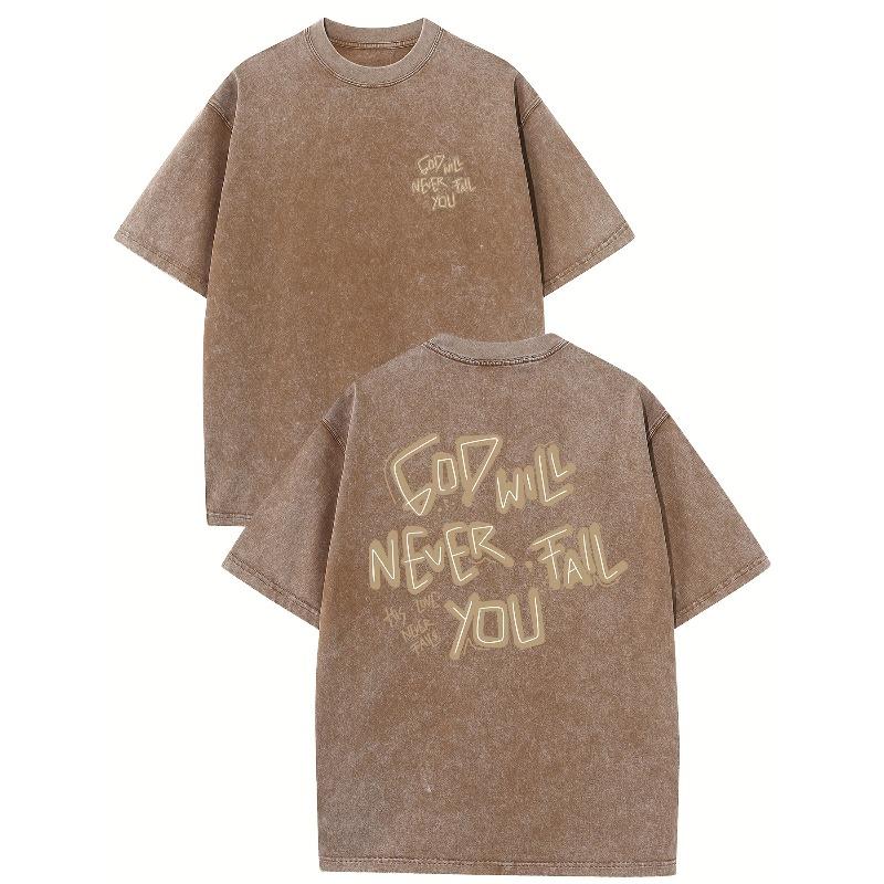 European sizes God Will Never Fall You Vintage Washed High Quality Cotton Patterned T-Shirt Men's T-Shirt Summer Clothing Sleeve Round Neck Tops