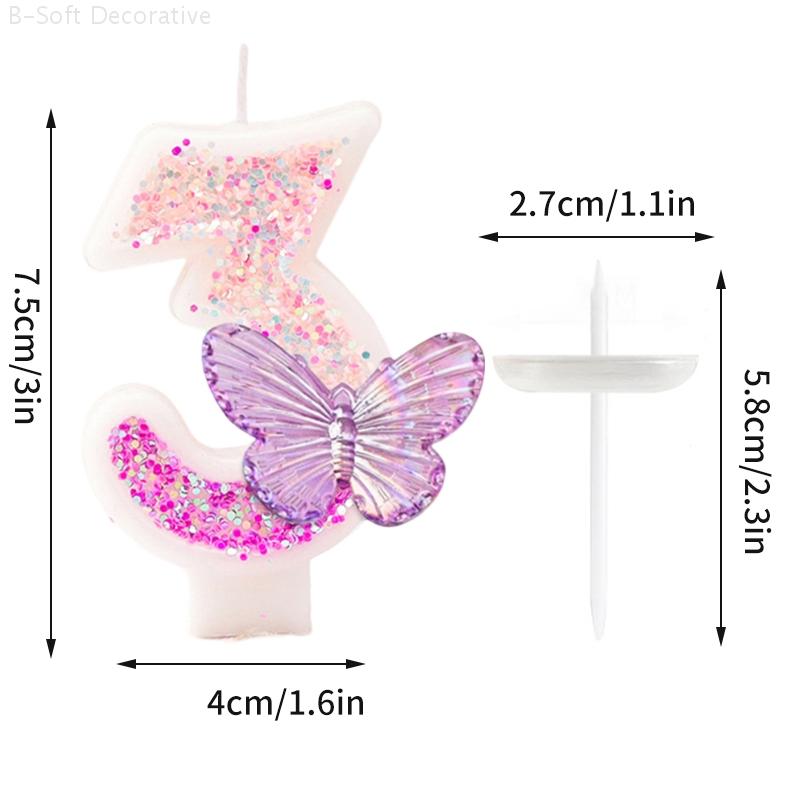Gradient Butterfly Digital Candle Birthday Cake Topper Table Butterfly Decor 0-9 Purple Number Birthday Candles Party Supplies