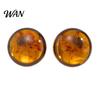 Jawline Contouring Earrings 1 Pair Stud for Women, Large Round Amber Resin with French Matte Metal Edges, Exaggerated Geometric Daily Wear Party