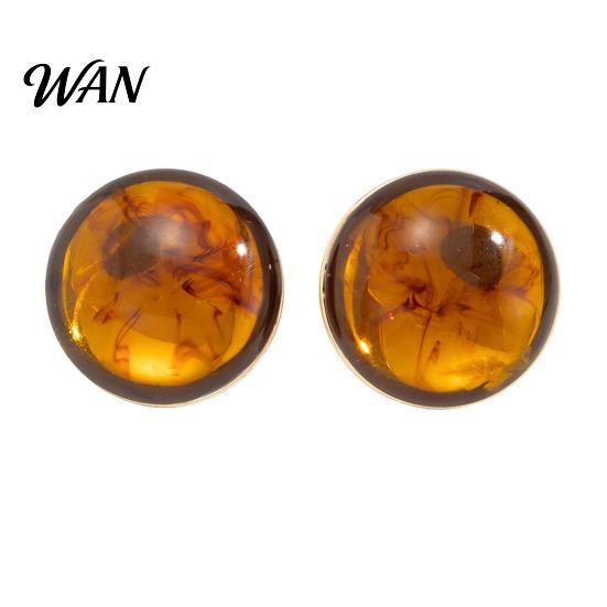 Jawline Contouring Earrings 1 Pair Stud for Women, Large Round Amber Resin with French Matte Metal Edges, Exaggerated Geometric Daily Wear Party