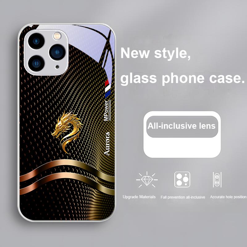 Platinum Light China Golden Dragon For Iphone 15 14 13 12 11 Pro Max XS XR 7 8 Plus 2020 2022 SE Tempered Glass Phone Case