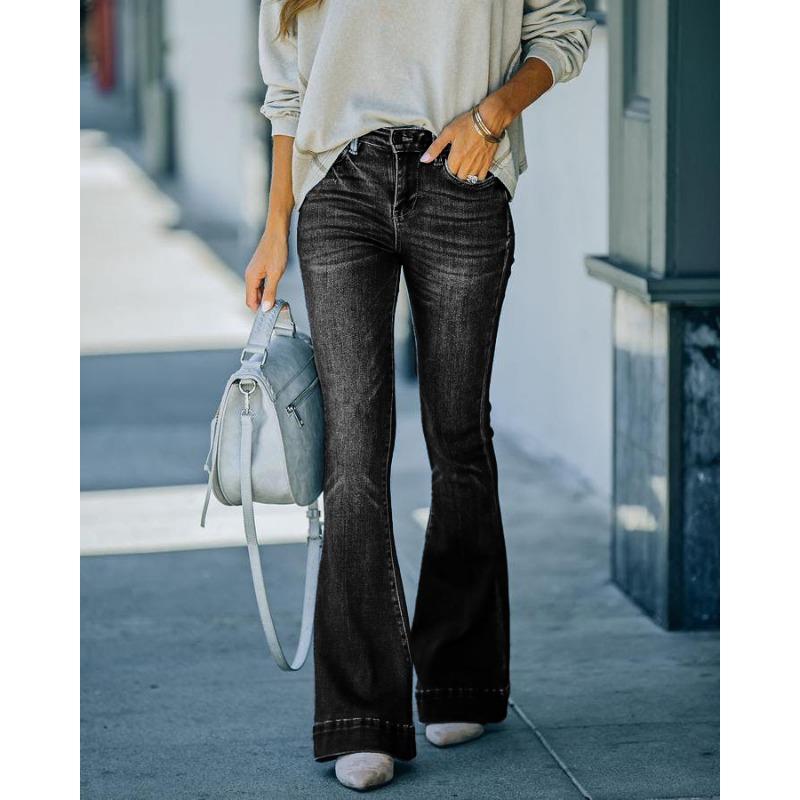 

Autumn multi-color women s jeans retro high-waisted elastic flared pants are thin, fashionable and versatile M