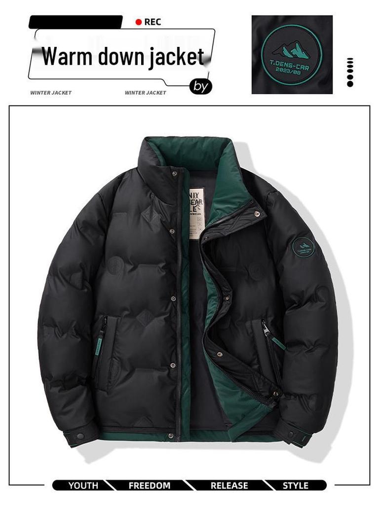 Herren Grüne Weiße Entendaunen Winterjacke - Stehkragen, Dick, Warm, Modisches 2025 Design
