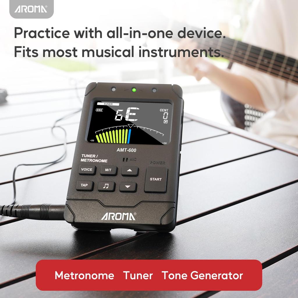 Aroma 3-in-1 Metronome, Tuner, and Tone Generator with Rechargeable Voice Count for Fast, High-Precision Tuning of All Instruments, Guitar, Piano,