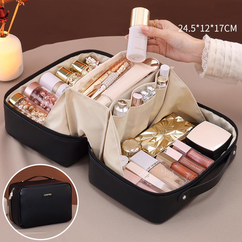 Luxury PU Large Capacity Women Tote Makeup Bag Cosmetic Toiletry Storage Multi Functional Folding Bag Travel Zipper Pouch