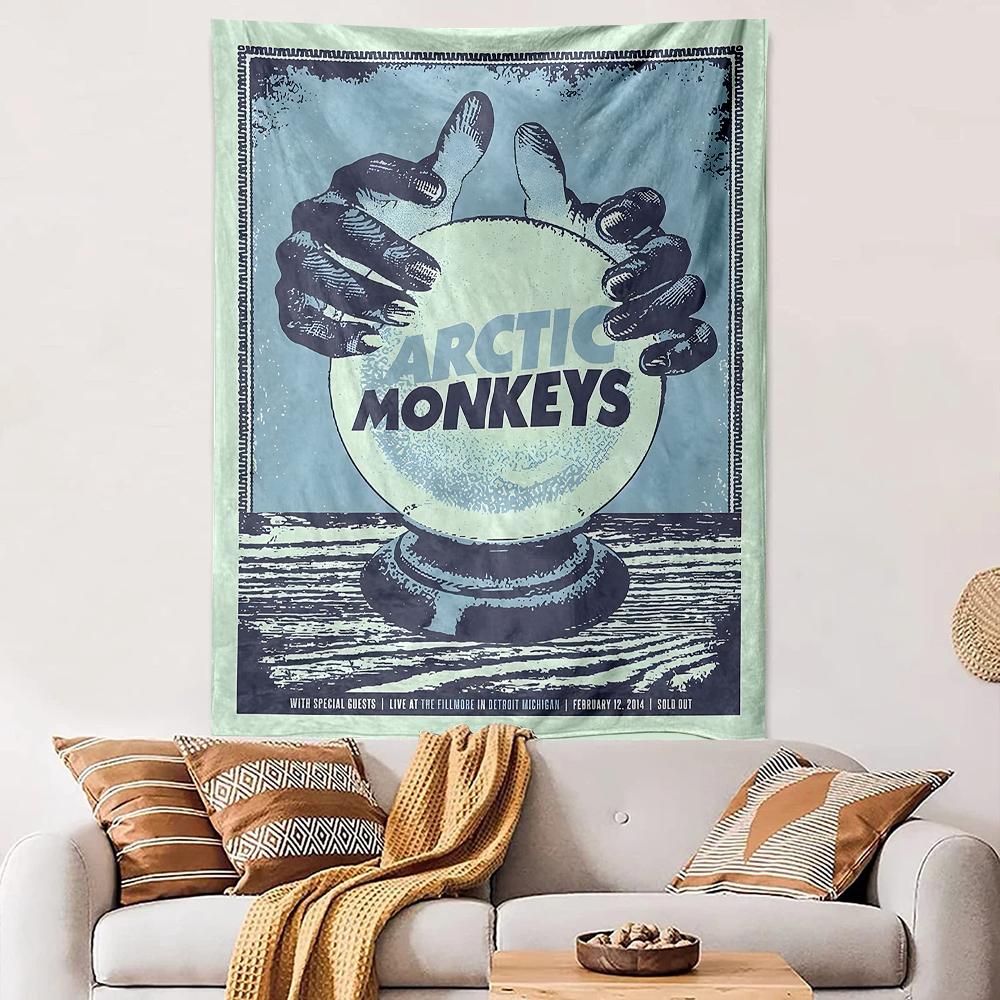 Vertical Tapestry Arctic Monkeys Crystal Ball Hand Concert Poster Retro Blue Wall Hanging for Bedroom Dorm