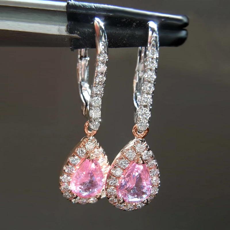Huitan Elegant Lady Drop Earrings for Wedding Party Daily Engagement Trendy Accessories Inlaid Pink Shiny Cubic Zirconia Jewelry