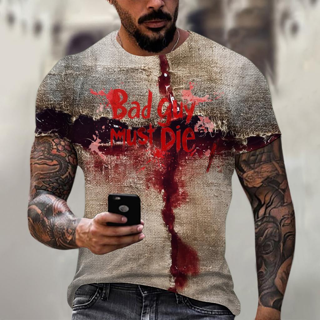 Halloween printed men's round-neck cotton-like short-sleeved top T-shirt