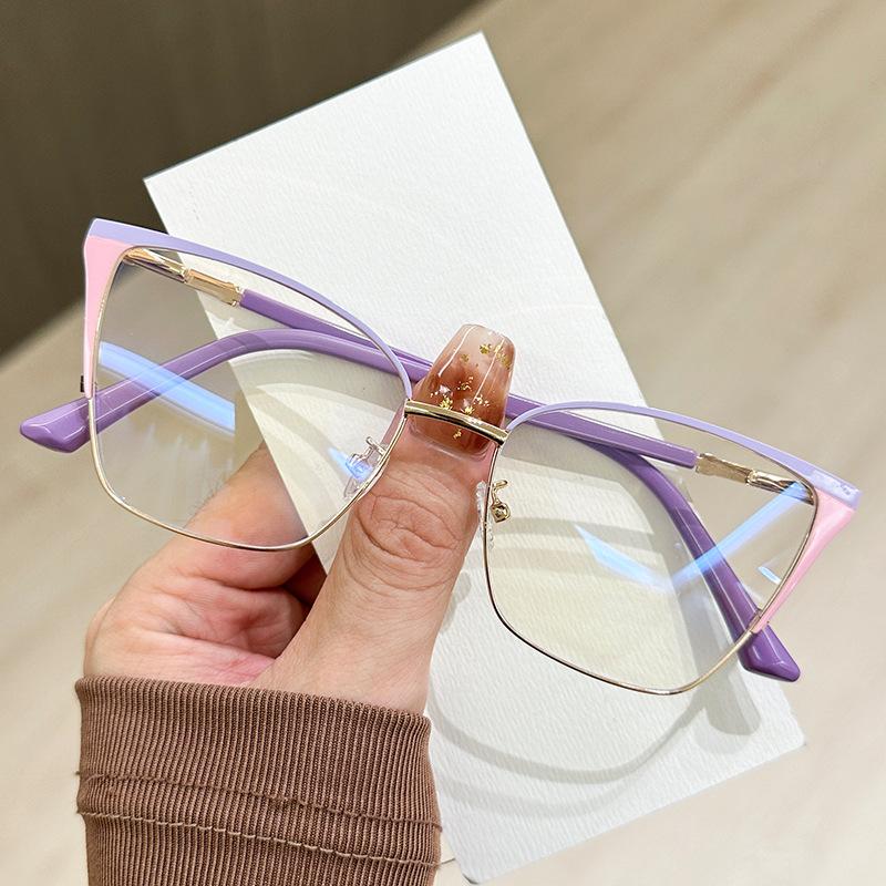 

Cat Eye Color Blocked Flat Glasses Women S Anti Blue Light Glasses Holder No Degree Pink Gold Decorative Glasses