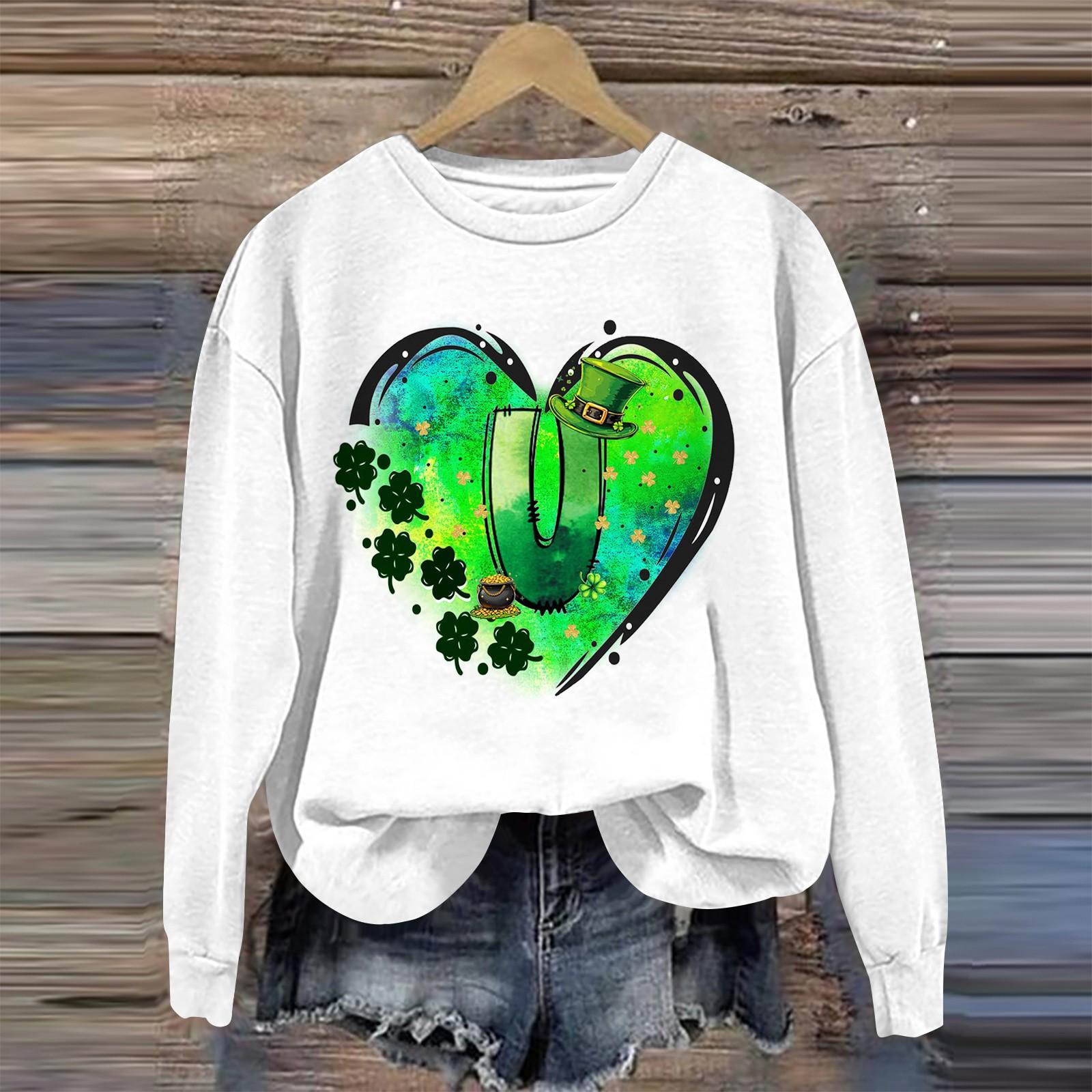 

Жіноча мода St. Осінній вільний світшот з круглим вирізом і довгим рукавом із принтом до Дня Патрика XL білий