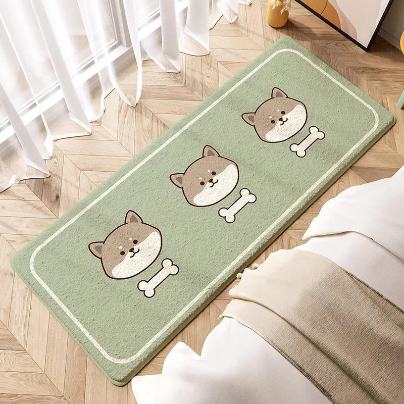 Modern  Bedroom Rug with Cute Floral Head Design Soft Non Slip Carpet for  Floor Decoration Green Playful Home Decor