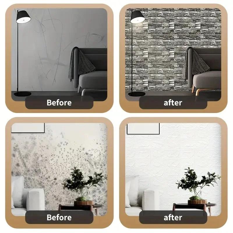 70cm*10m 3D Self-adhesive Foam Tile Wall Stickers for Indoor Wall Decor Living Room Kitchen and Bedroom Bathroom Home Decoration