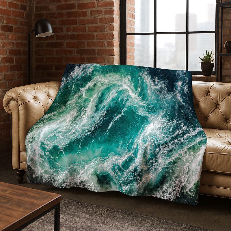 Blaue Meereswellen Landschaft Flanelldecke Weiche Warme Überwurfdecke für Schlafzimmer Wohnzimmer Bett Reise Camping Picknick Geschenk Kinder