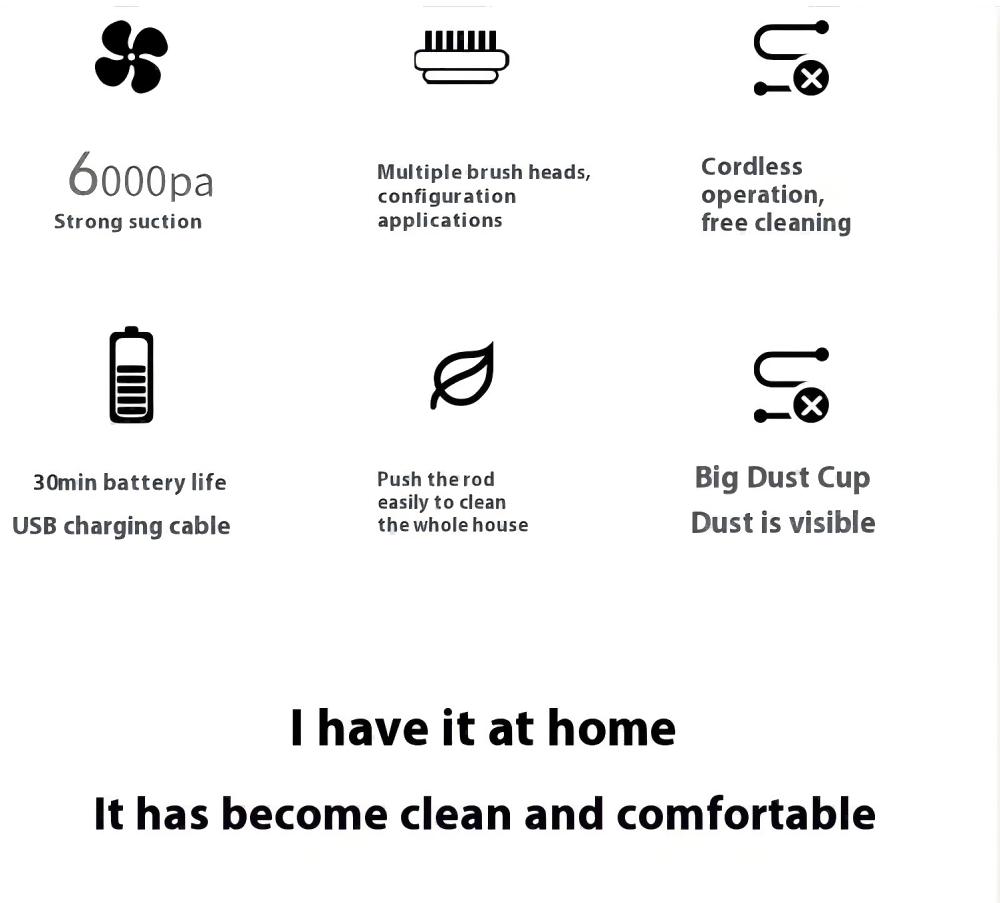 HOMEFISH Portable Handheld Household Vacuum Cleaner Wireless Strong Suction Multi-Function and Car Vacuum Cleaner