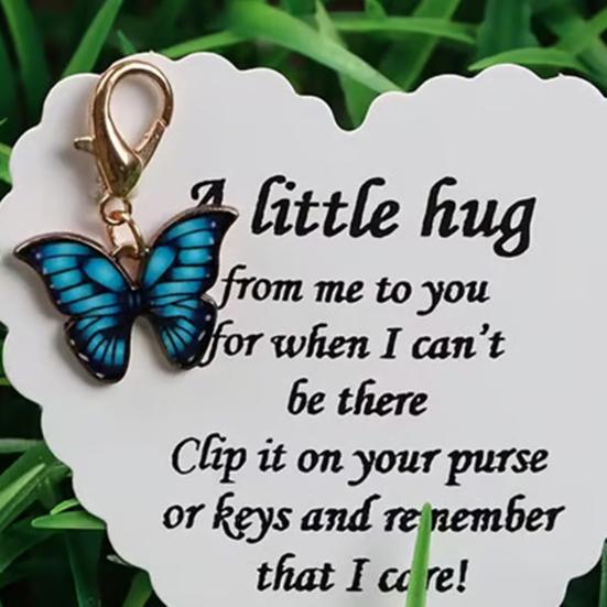 Ciondolo Farfalla con Biglietto Ispirazionale Supporto Emotivo Abbraccio Tascabile Portachiavi Farfalla Ciondolo Decorazione Portafoglio Natale Compleanno Regalo di Incoraggiamento
