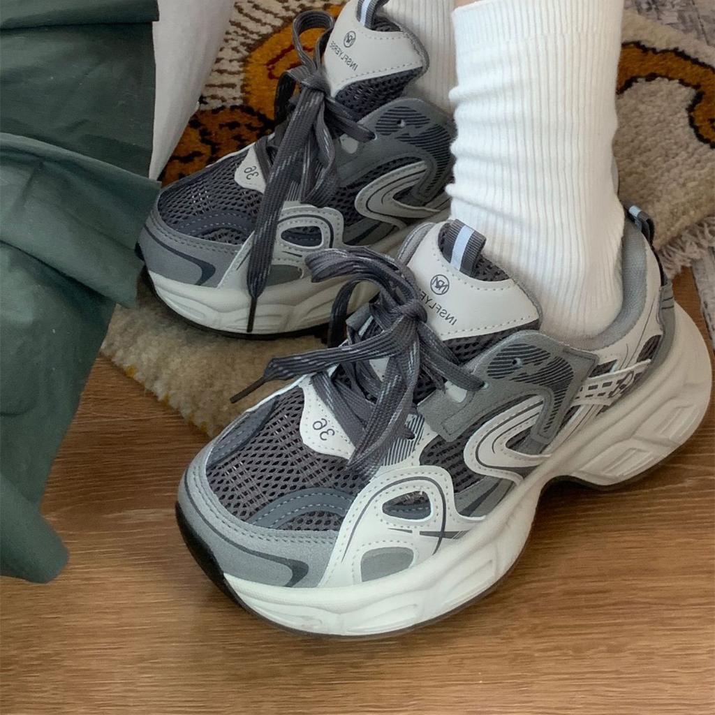 2025 spring popular casual platform sports shoes women's new heightening versatile dad shoes breathable mesh running shoes