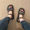 Fashion Fashion Simple and Versatile Platform Belt Buckle Sandals Women's Summer New Round Toe Metal Buckle Heightened Roman Shoes