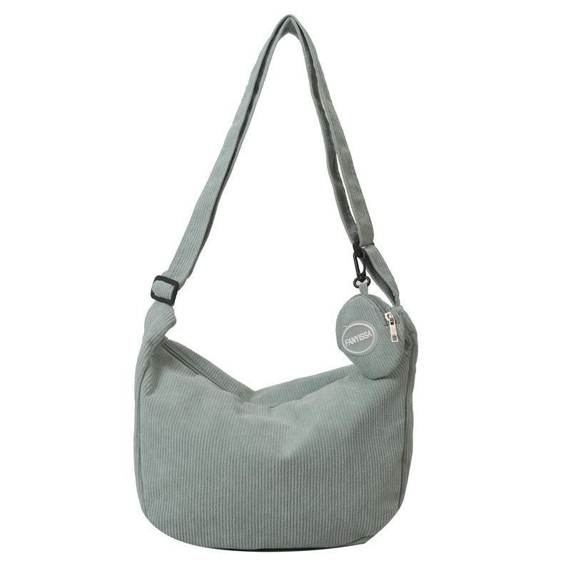 Large Capacity Corduroy Chic Crossbody Bag for Women - Adjustable Strap, Solid Color, Casual Dumpling Design with Zip Closure