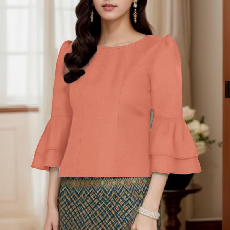 

ZANZEA Женская повседневная блузка с круглым вырезом, свободного кроя, с рукавами 3/4 и однотонным дизайном S камео розовый