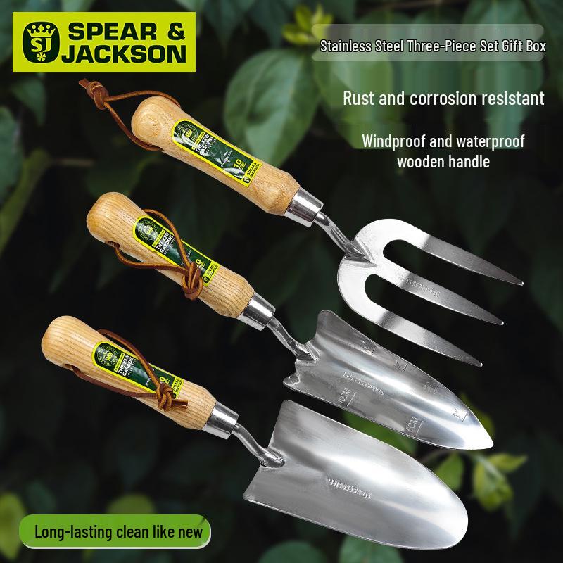 Spear & Jackson UK Gardening Set: Stainless Steel Weeding Fork, Trowel, and Transplanting Spade in Gift Box.