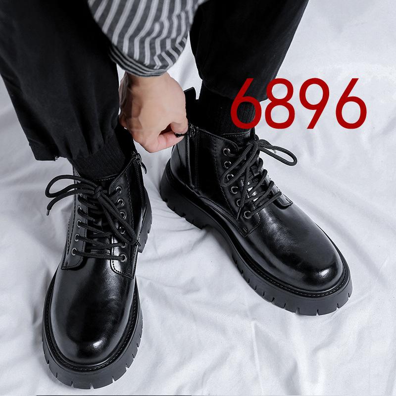 Martin Boots Herr Ny Casual Brittisk Trend Mångsidiga Tjocka Sulan Mellanhöga Svarta Lokomotivstövlar 6895-R