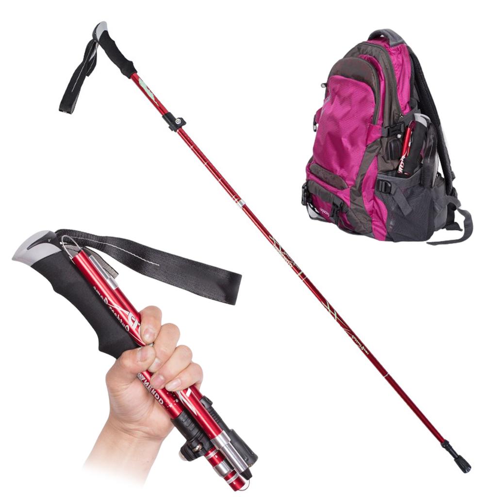 Collapsible Trekking Pole Walking Stick 5 Sections Ultra-light Telescopic Aluminum Alloy Outdoor Hiking Stick