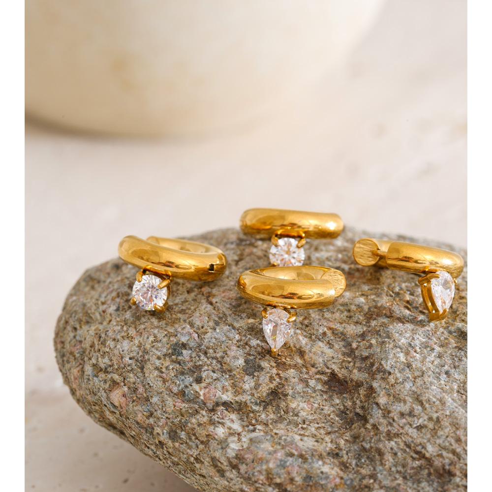 Eetit  Cubic Zirconia Round Water Drop Hoop Earrings 18K Golden Plated Stainless Steel Daily Wear Popular Jewelry 2025 Waterproof