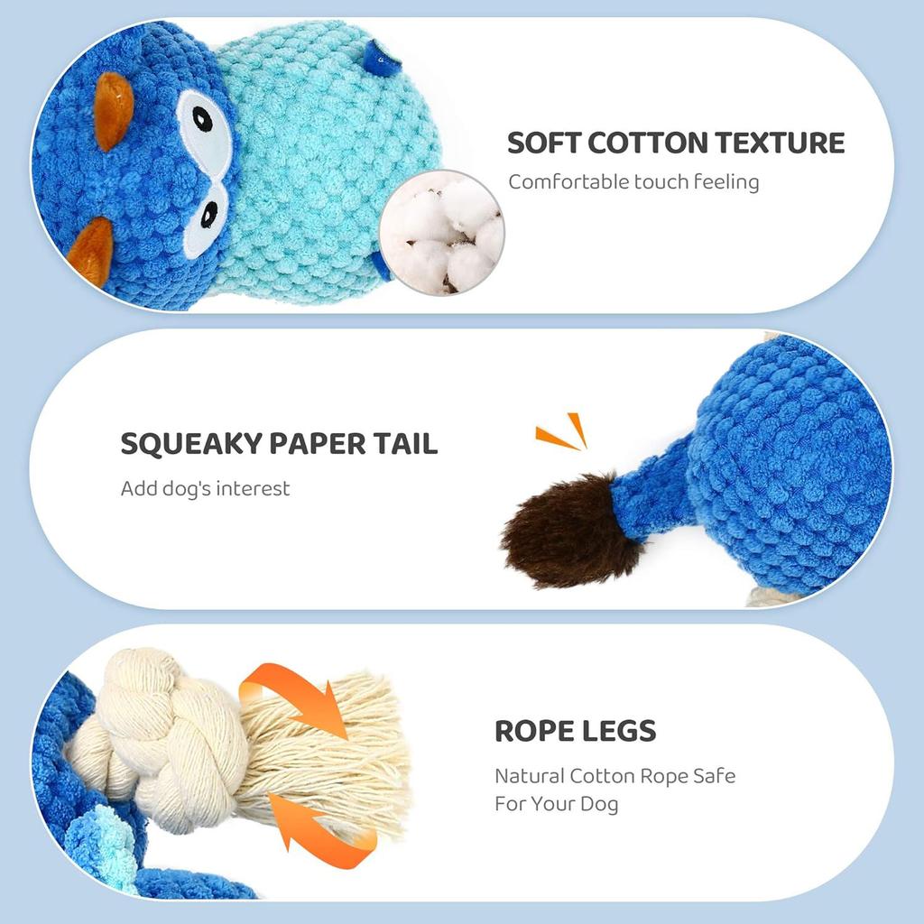 1pc Dog Plush Toy for Chewers, Dog Squeaky Toys,Stuffed Animals Toys with Cotton Material and Crinkle Paper,Durable Chewing Toys