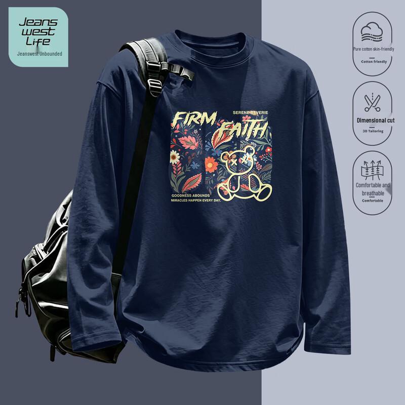 Jeanswest Life Men's Graphic Print Crew Neck Long-Sleeve T-Shirt