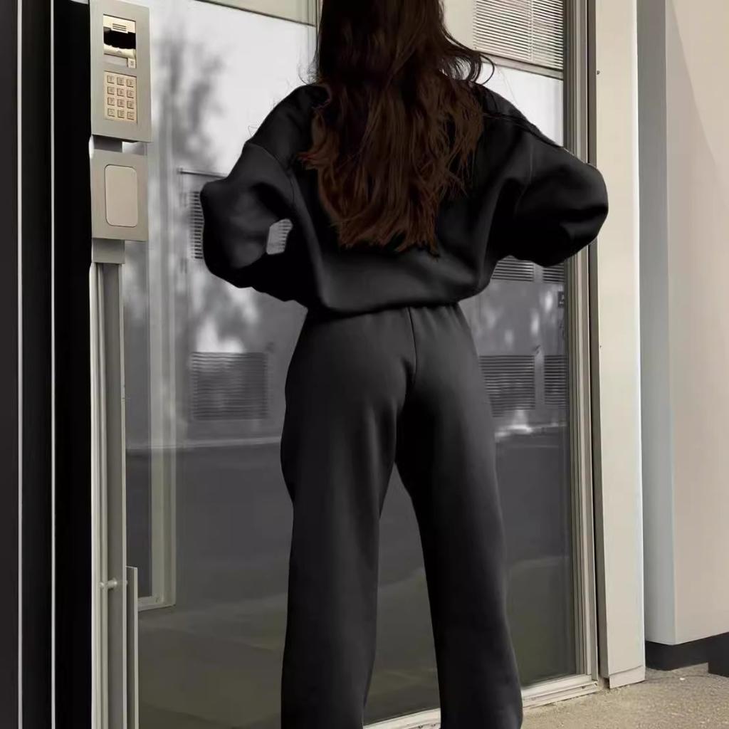Women's Loose Fit Tracksuit Half Zip Collar Long Sleeve Sweatshirt Elastic Waist Sweatpants Two Piece Matching Set