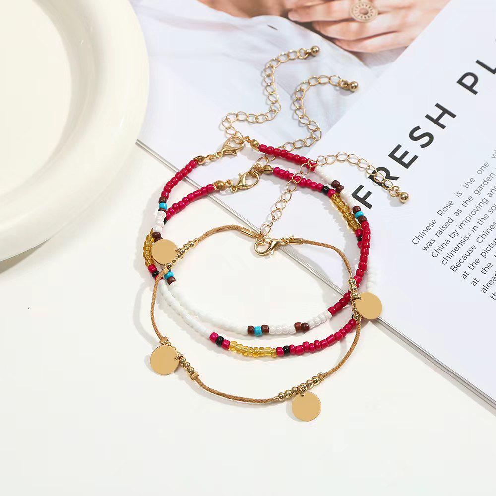European Bohemian Multi-Color Beaded Layered Pendant Anklet