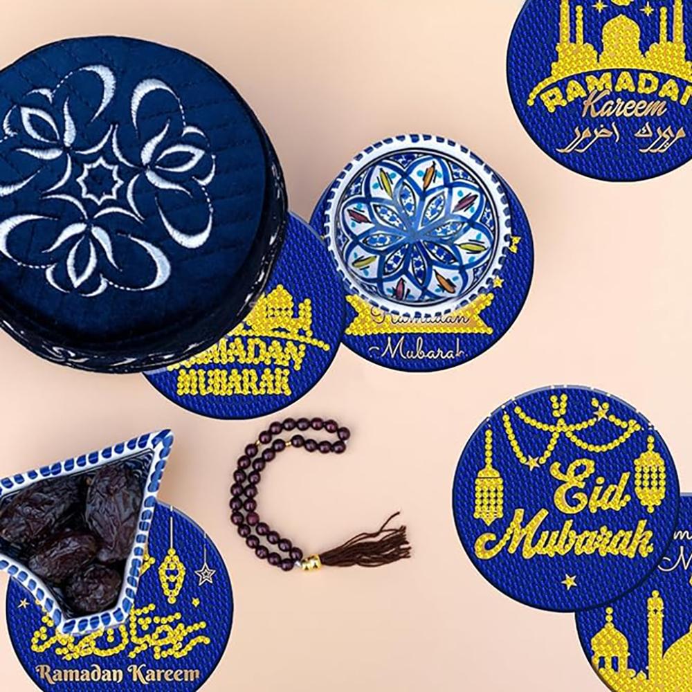 8 Pieces/set of Diamond Painted Amusement Park Patterned Coasters with Brackets DIY Coasters for Beginners and Adults, Art and Craft Supplies Gifts