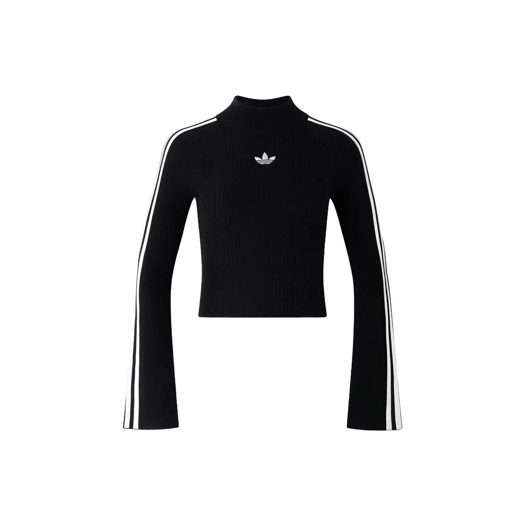 Adidas Originals Premium Knit Turtleneck Sweater With Three Stripes Women Tops Black JI7058