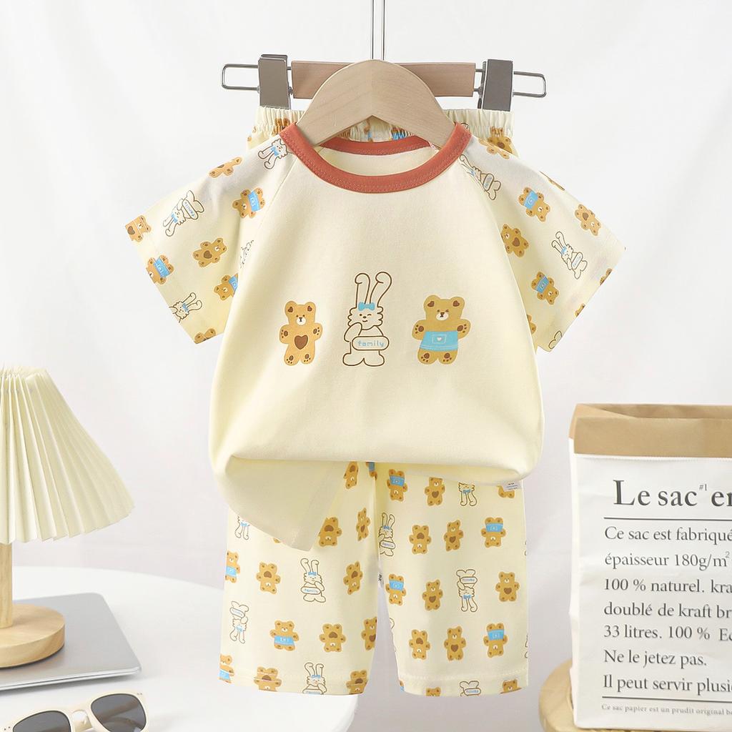 Kids Summer Cotton Short Sleeve Set Class A Baby Air Conditioner Clothes Boys Girls Home Pajamas