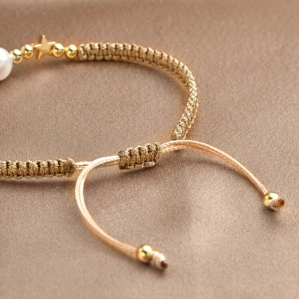 Pearl Bead Star-Shaped Bracelet Adjustable Casual Bracelet Bangle Woven Bracelet Women