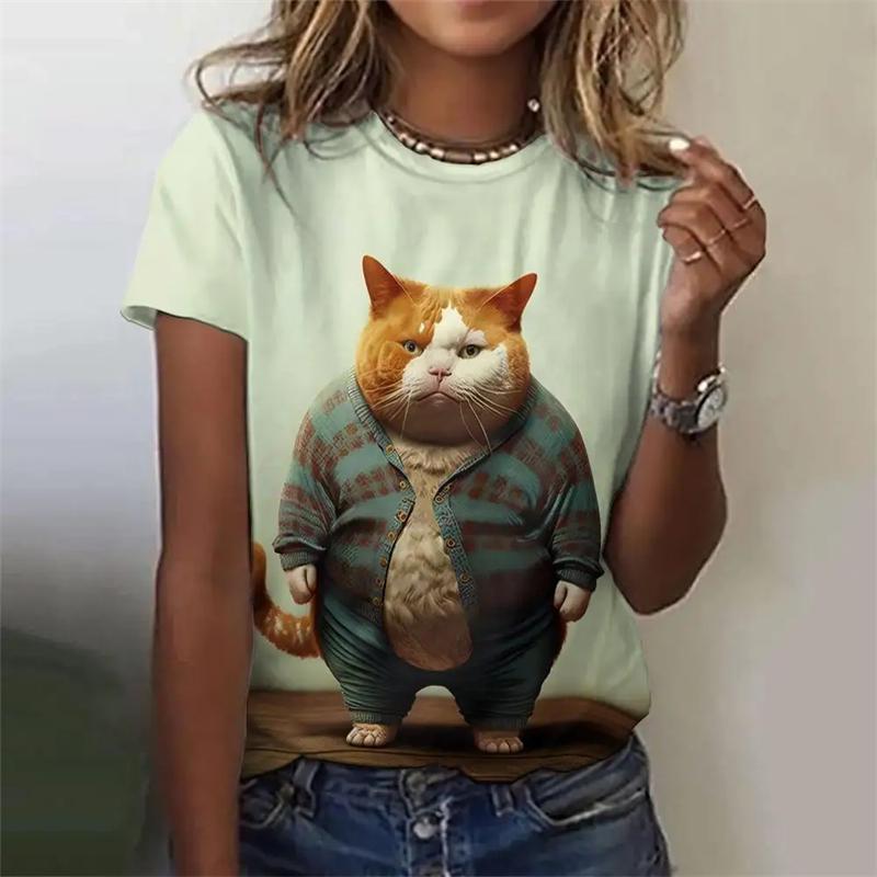 Women's T-shirt Anime Cat Pattern Summer Daily Short sleeved T-shirt