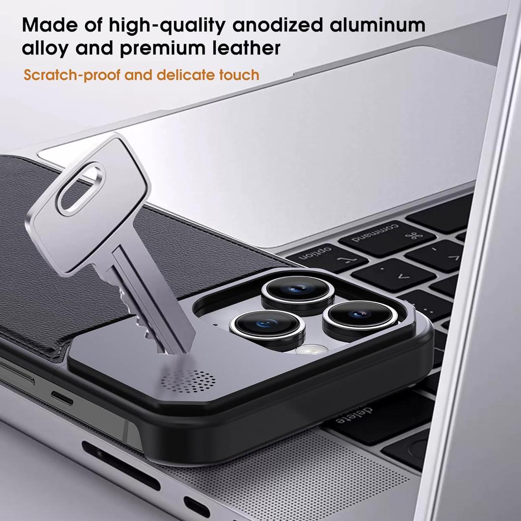 For iPhone 13 Pro Max Magnetic Case Leather+Aluminium Alloy Borderless Aromatherapy Phone Cover