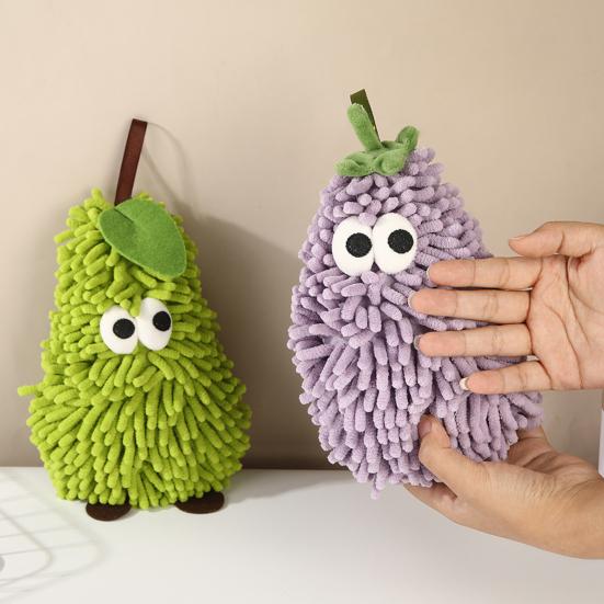 Cartoon Hand Towel for Bathroom Thicken Eggplant Pear Shaped Towel Super Absorbent Quick