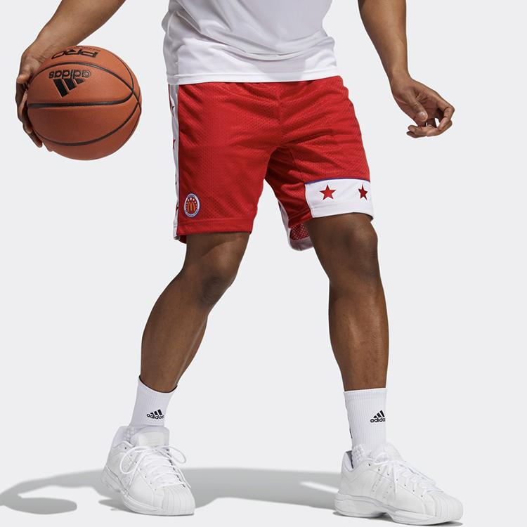 Adidas Retro Patchwork Print Basketball Shorts Men Bottoms Red GQ4115