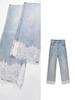 Lace Trim High Waist Wide Leg Cropped Jeans - Autumn 2025 Fashion