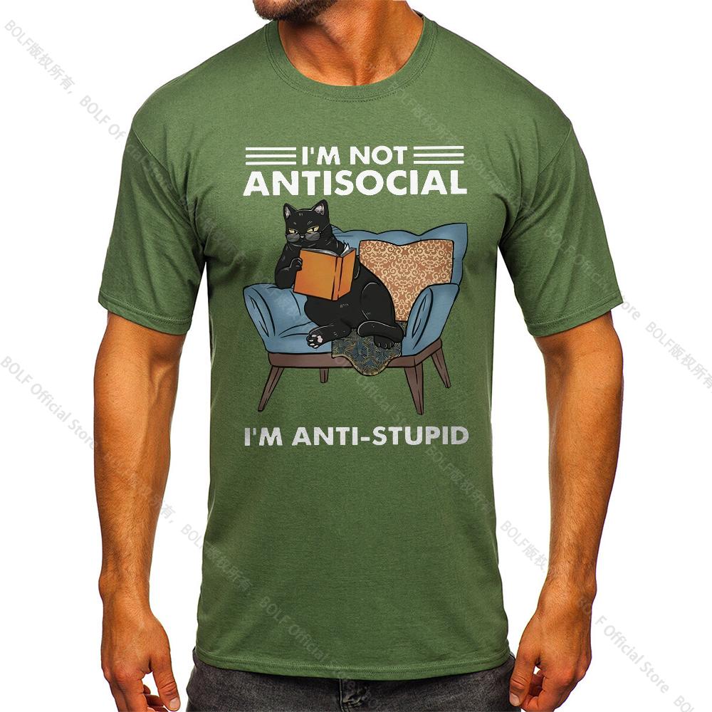 I Am Not Anti Social Printed Men's Vintage T-Shirt 100% Cotton Oversized Funny Graphic Tees for Men Summer Tops