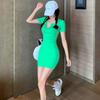 New Summer Slim Fit Short Dress - Hong Kong Style A-Line Skirt, Solid Color, Short Sleeves, Women's Fashion